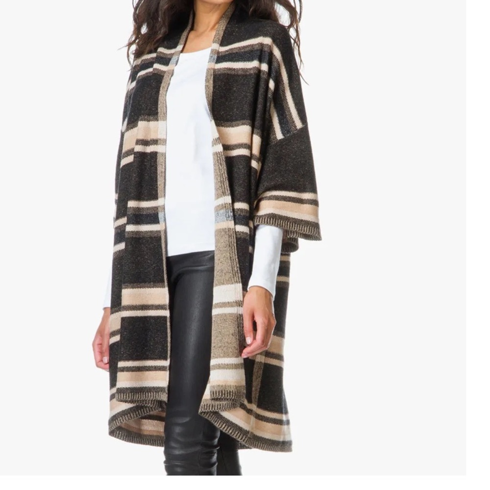 VINCE Textured Striped Wool/Cashmere Blend Cardigan